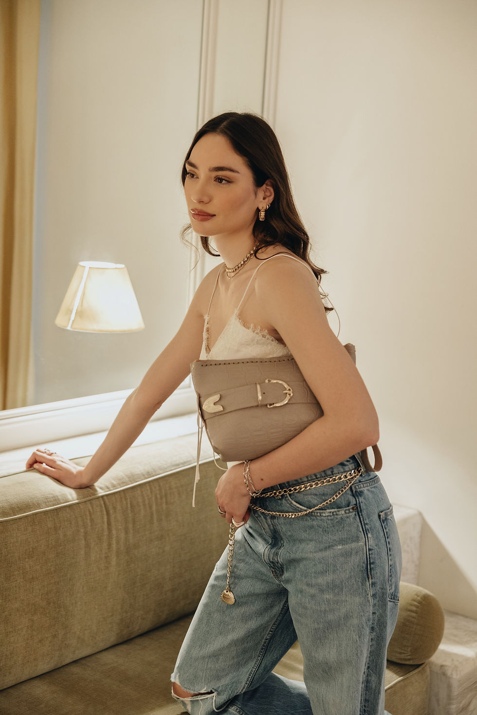 Thumbnail: "Rhiannon" clutch bag, stone beige