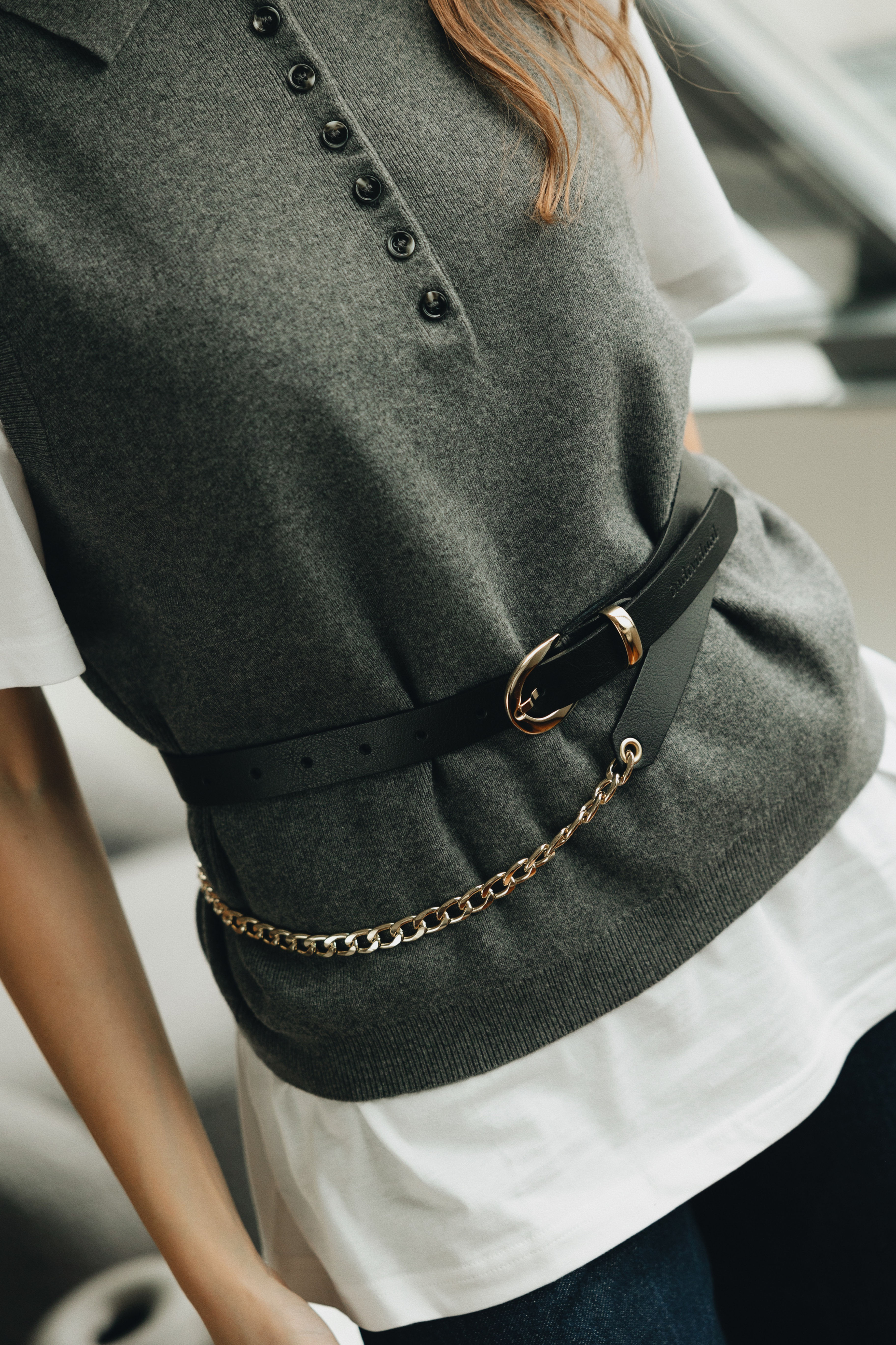 "Connected" double leather belt