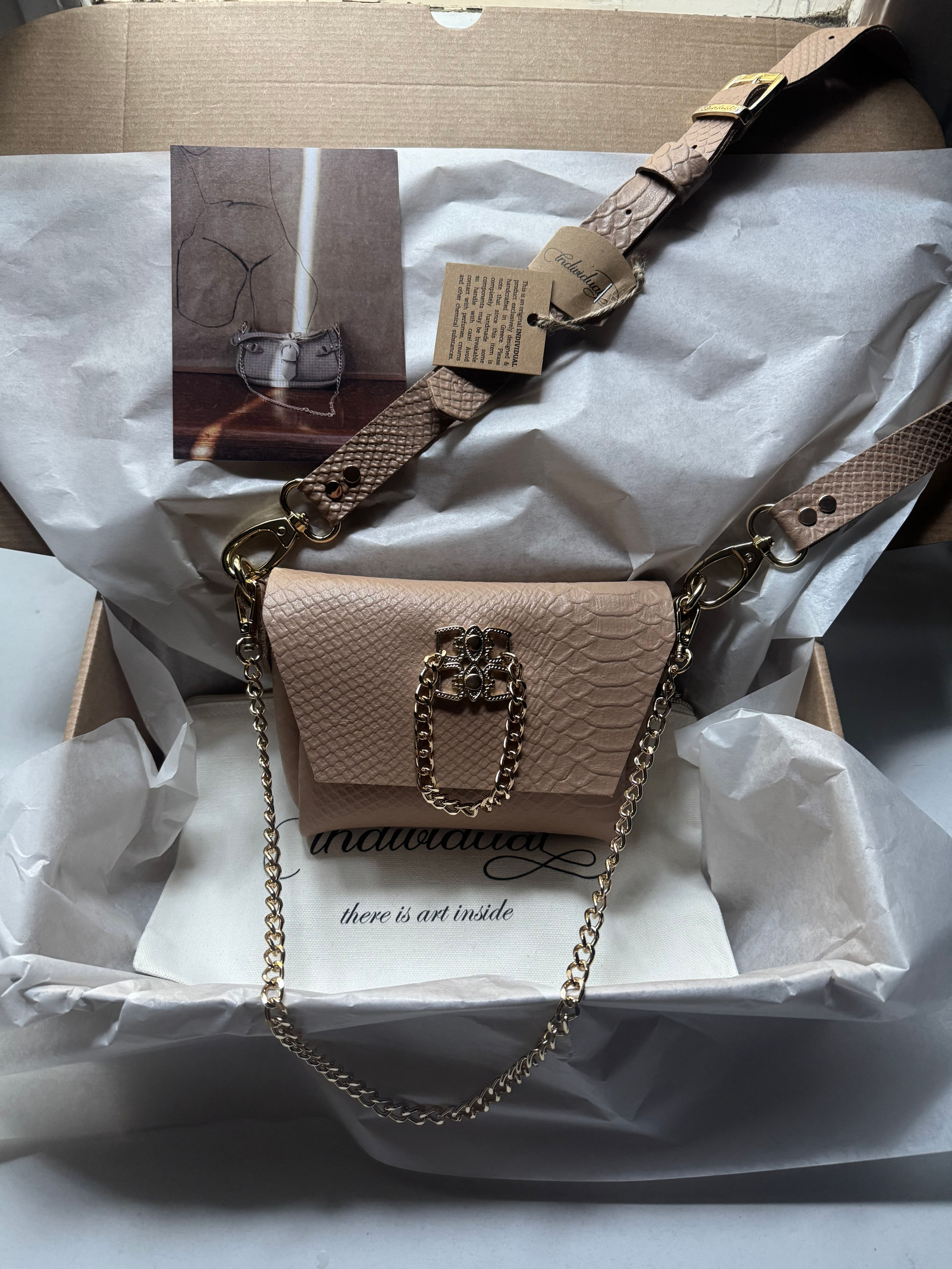 "Don't stop the dance" shoulder bag, mocha, gold, sample