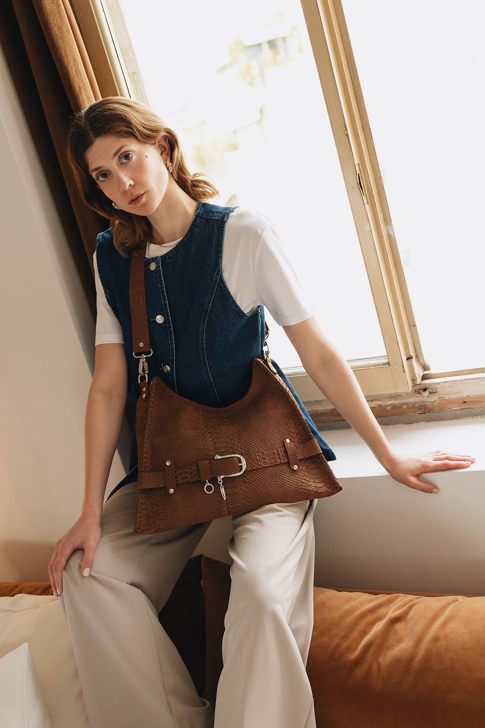 Thumbnail: "Together in electric dreams" shoulder bag, chocolate suede