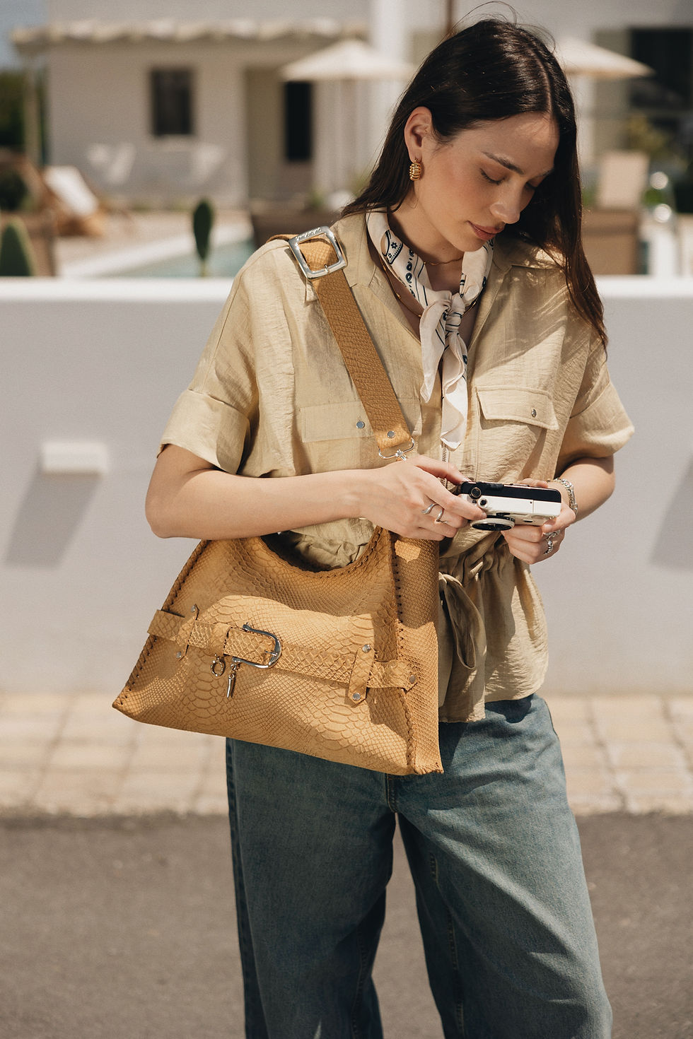 Thumbnail: "Together in electric dreams" shoulder bag, honey suede