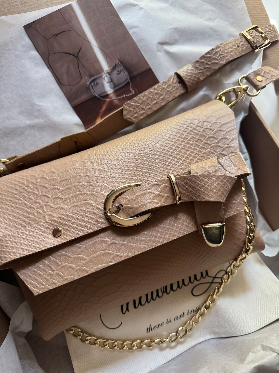 Thumbnail: "Regret me" shoulder bag, mocha, gold, sample