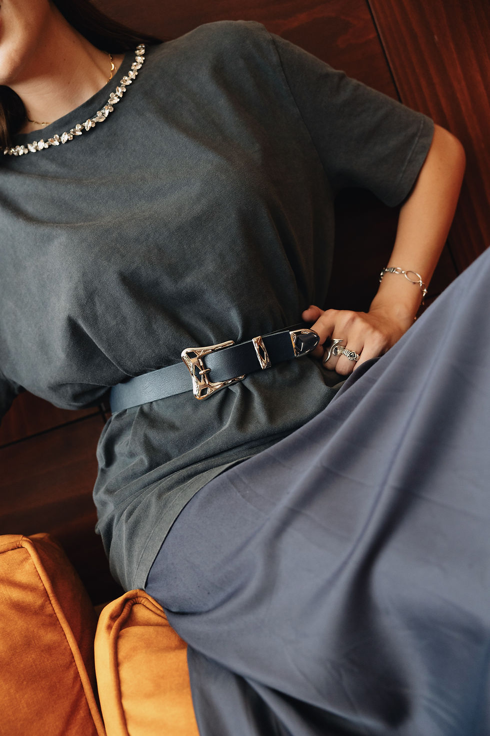 Thumbnail:  "Wandering stranger" leather belt, blue, sample