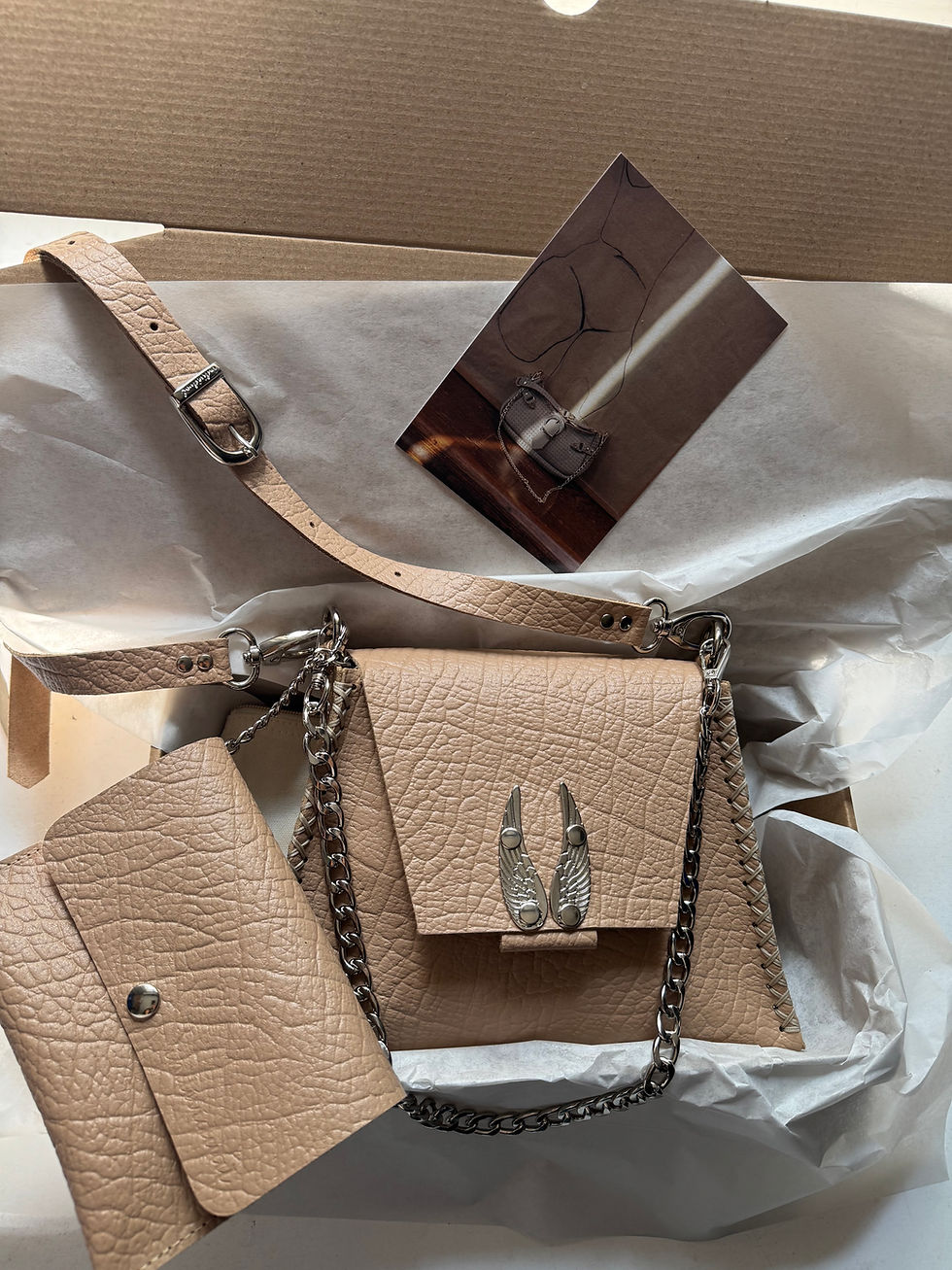 Thumbnail: "Wings" shoulder bag, *smaller size*, mocha, nickel, sample