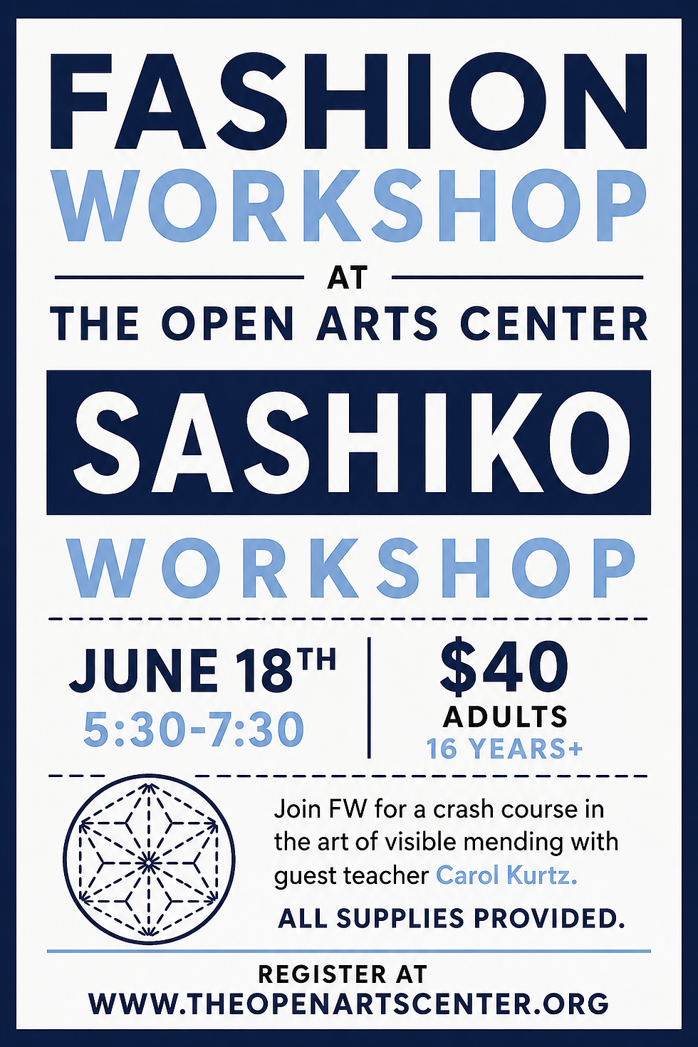 Sashiko Workshop with The Open Arts Center 5:30-7:30pm