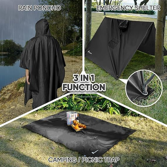Thumbnail: Hooded Rain Poncho with Pocket, Waterproof Lightweight Unisex Raincoat
