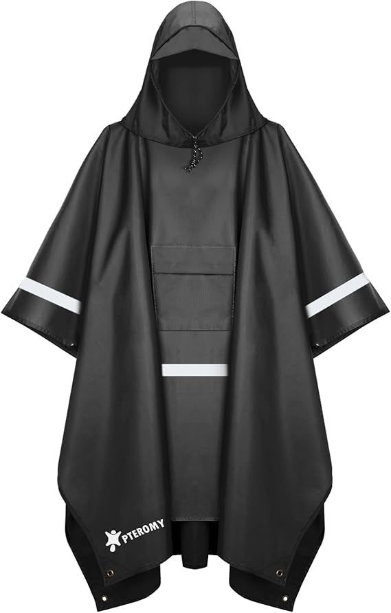 Thumbnail: Hooded Rain Poncho with Pocket, Waterproof Lightweight Unisex Raincoat