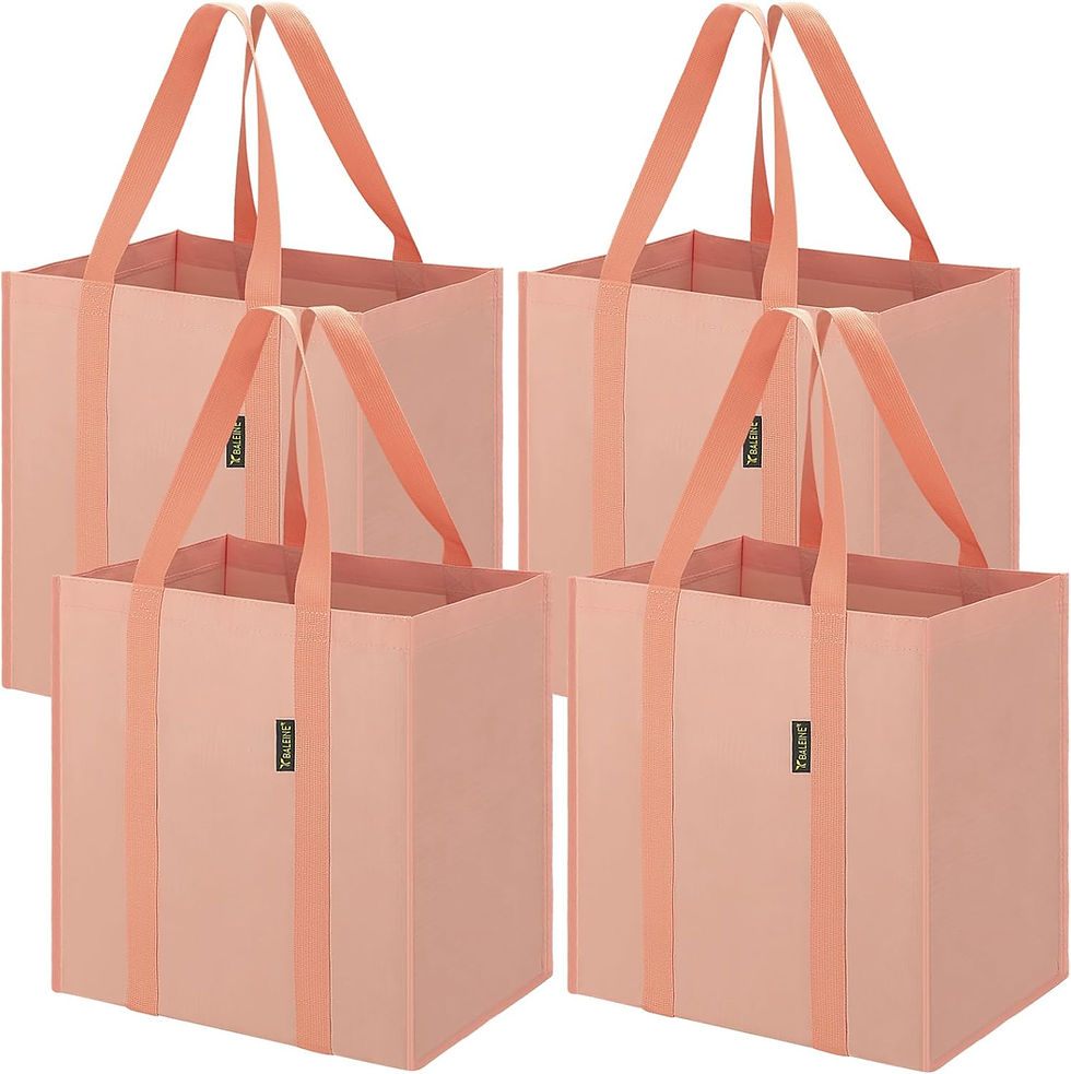 Thumbnail: (4 Pack) Foldable Reusable Grocery Bags with Reinforced Bottoms