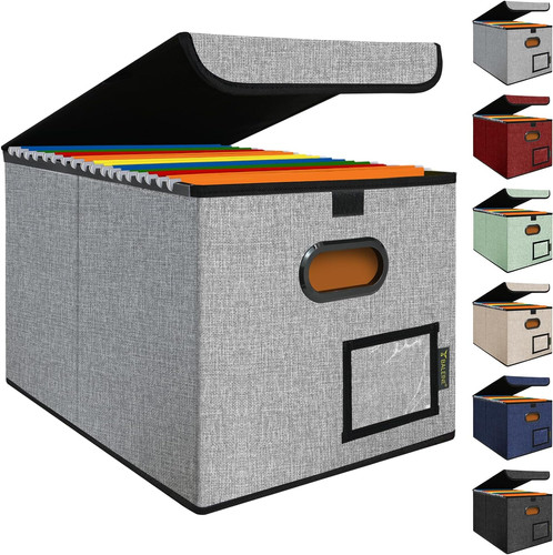 Collapsible File Organizer Box with Lid, Plastic Slide, Hanging File ...