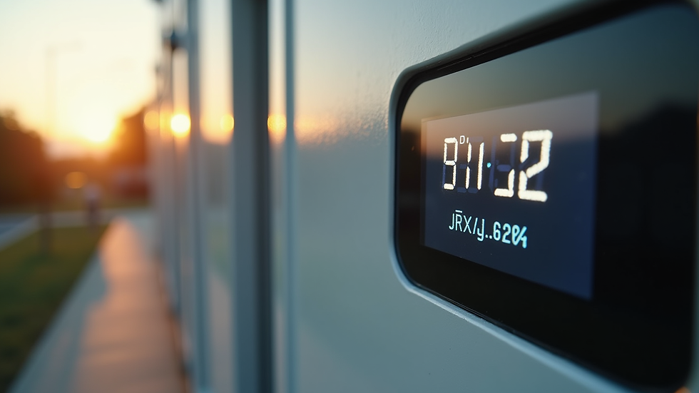Close-up view of solar inverter with digital display