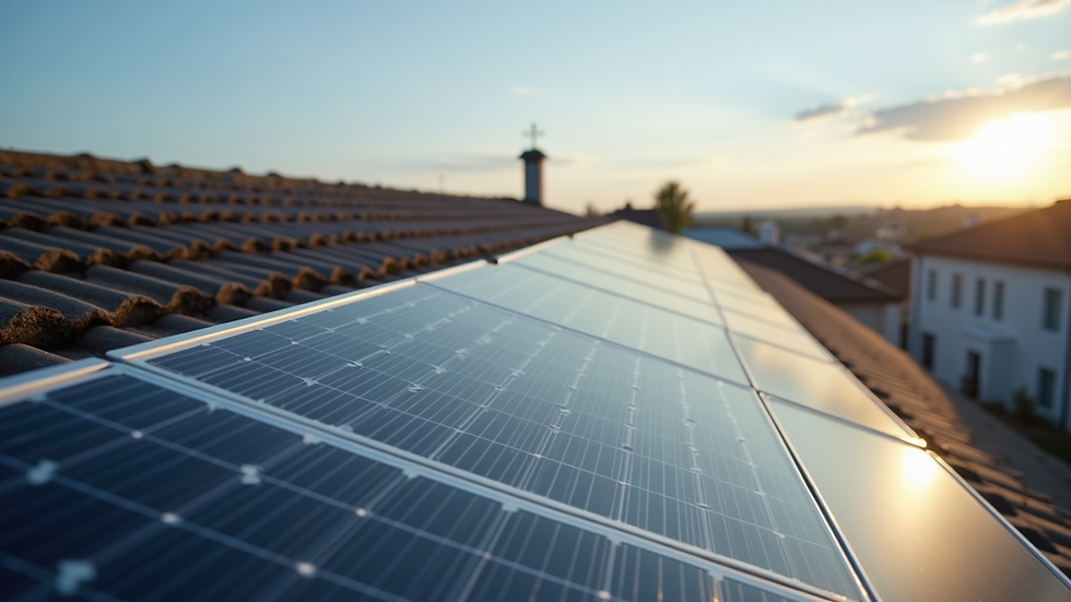 Eye-level view of solar panels installed on a residential roof