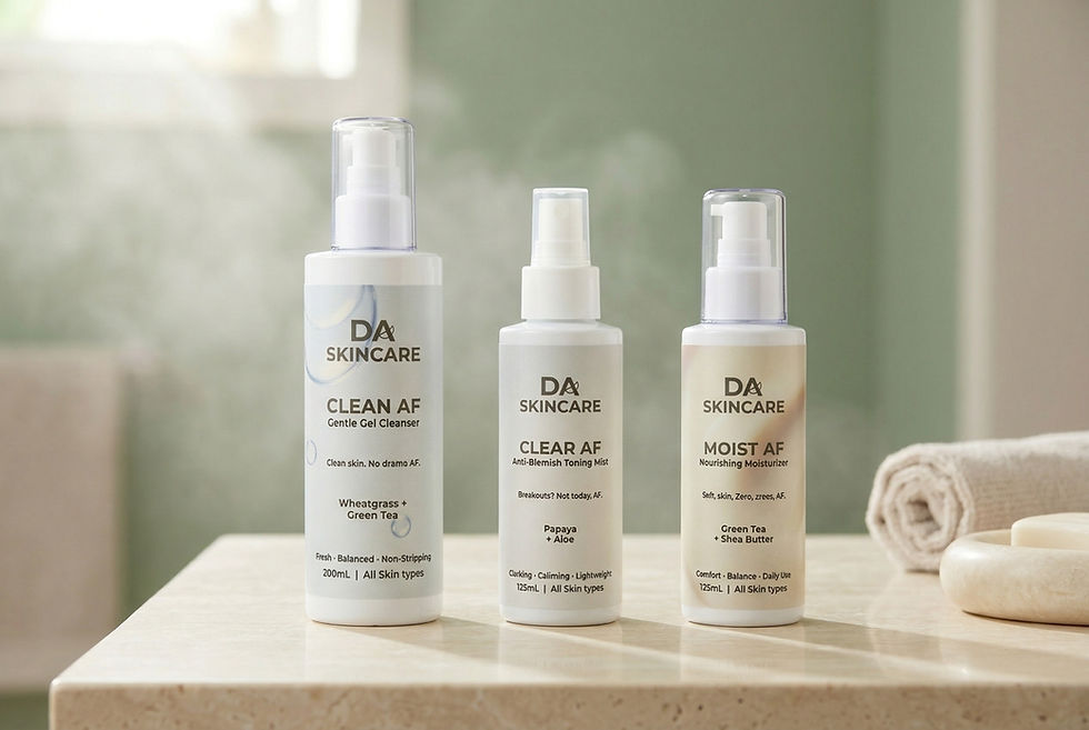 Calm and Clear skincare bundle for acne-prone teen skin featuring cleanser, anti-blemish toner and moisturiser.