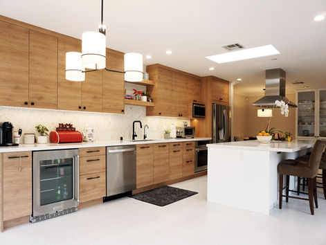 Semi-custom European style cabinets in oak and white colors