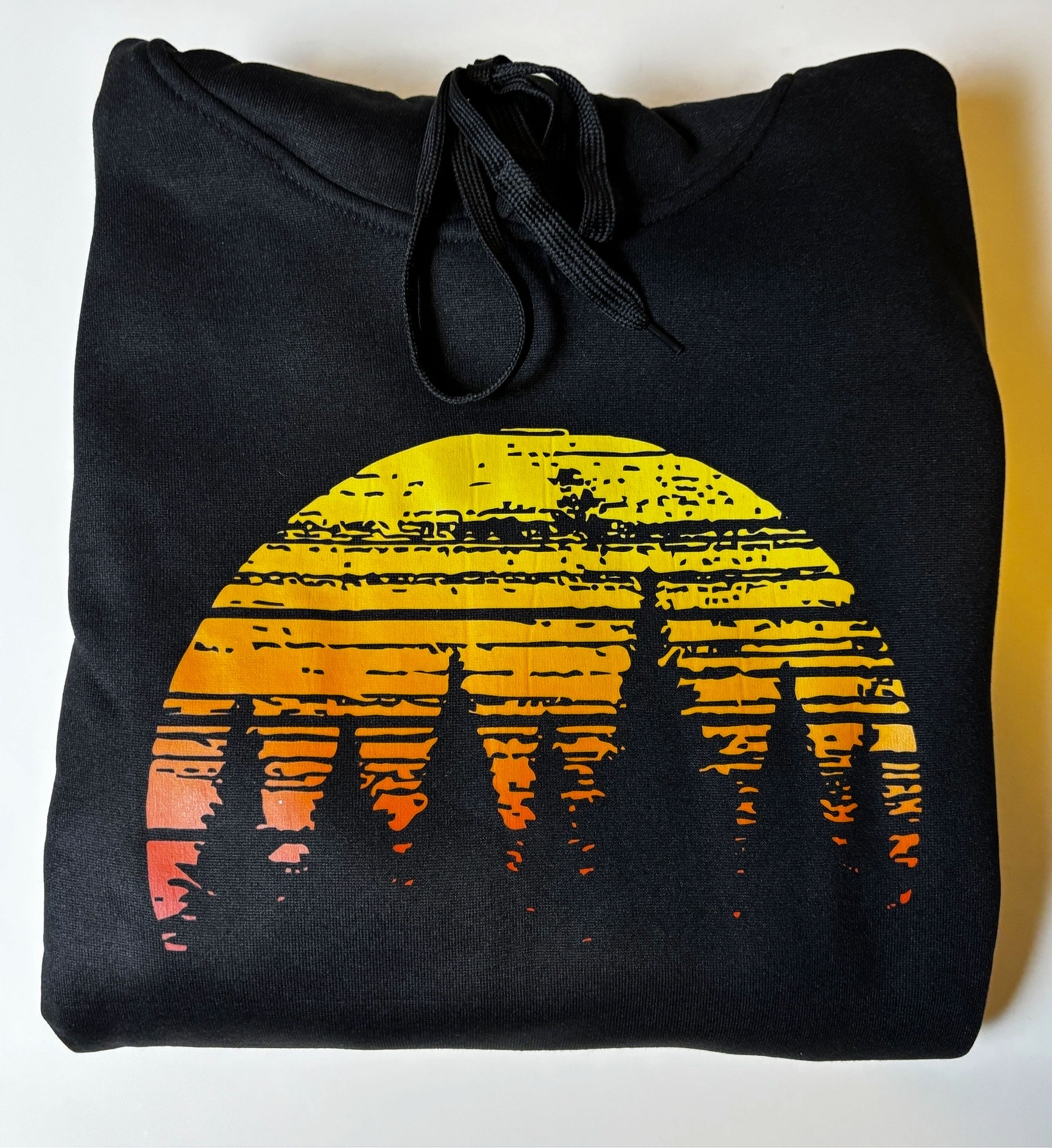 Black poly hoodie. Forest fade print.