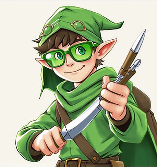 silly looking adventurer clad in all gre