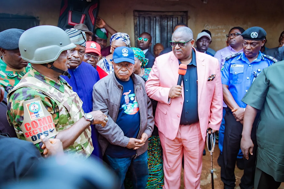 Governor Caleb Mutfwang Caleb Mutfwang questions military officials after deadly attack near Jos. Photo Courtesy Plateau State Government’s Official Facebook Page.