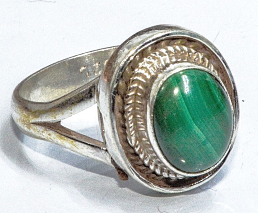 Sterling Silver Traditional Asian Vintage Style Malachite Ring Size L 1/2 Gift