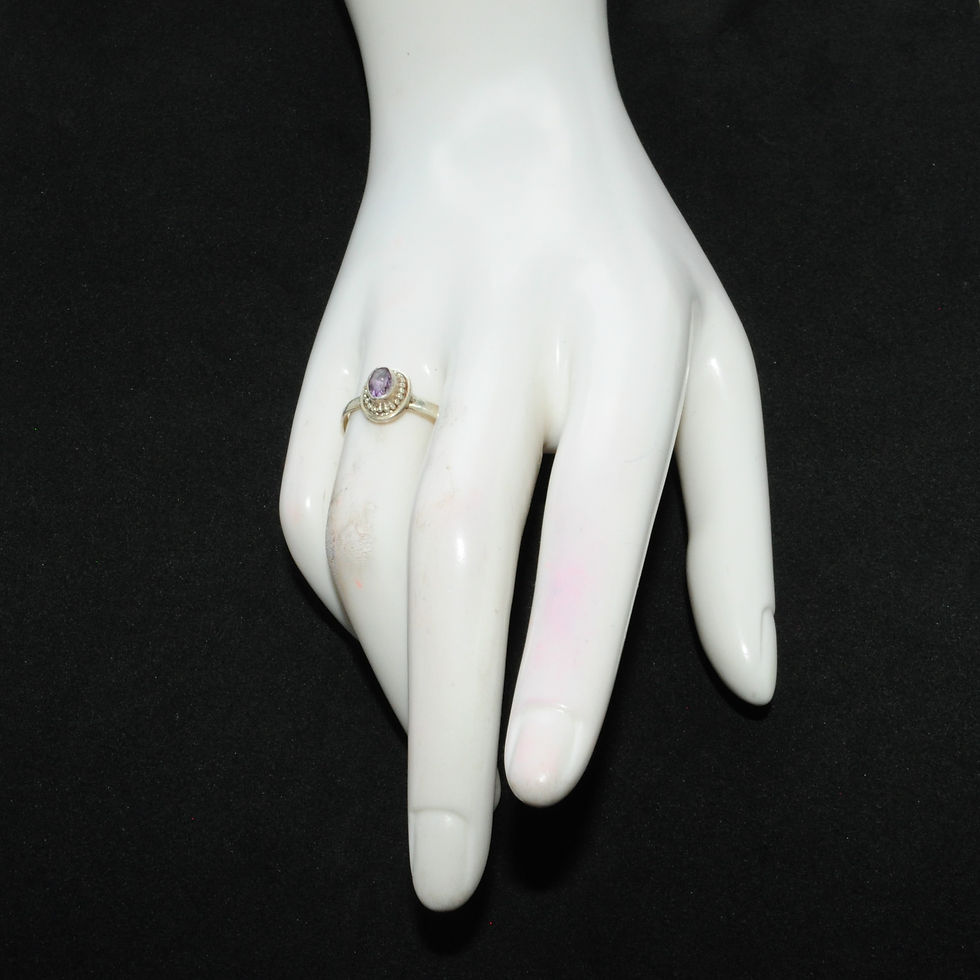 Thumbnail: Sterling Silver Traditional Asian Vintage Style Amethyst Stone Ring Size P Gift