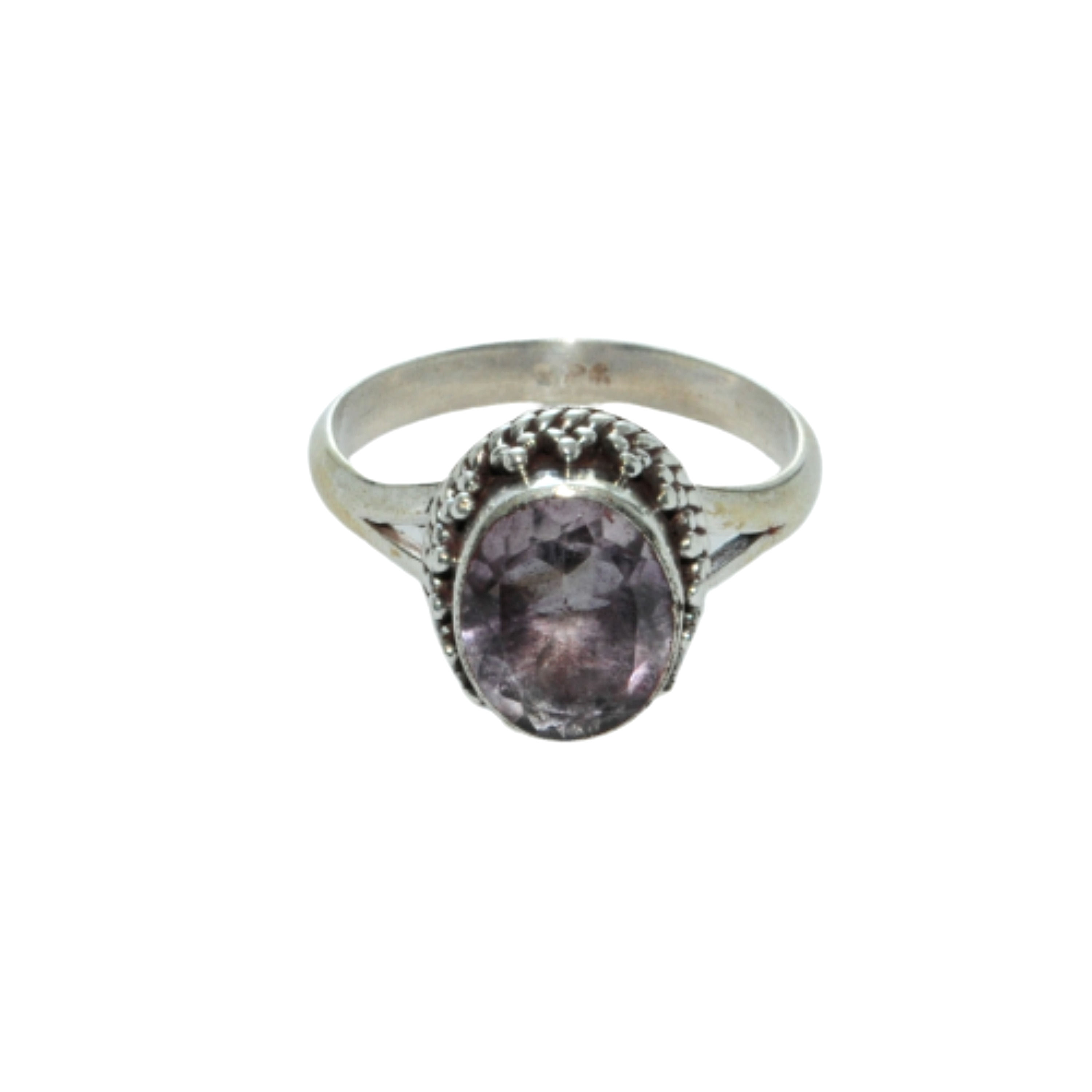 Sterling Silver Traditional Asian Vintage Style Amethyst Stone Ring Size P 1/2