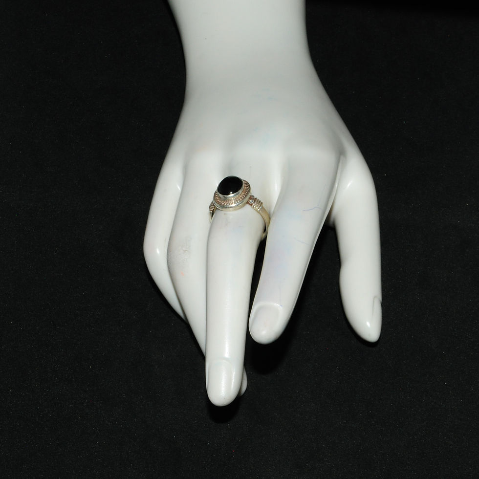 Thumbnail: Sterling Silver Traditional Asian Vintage Style Black Onyx Ring Size P Gift