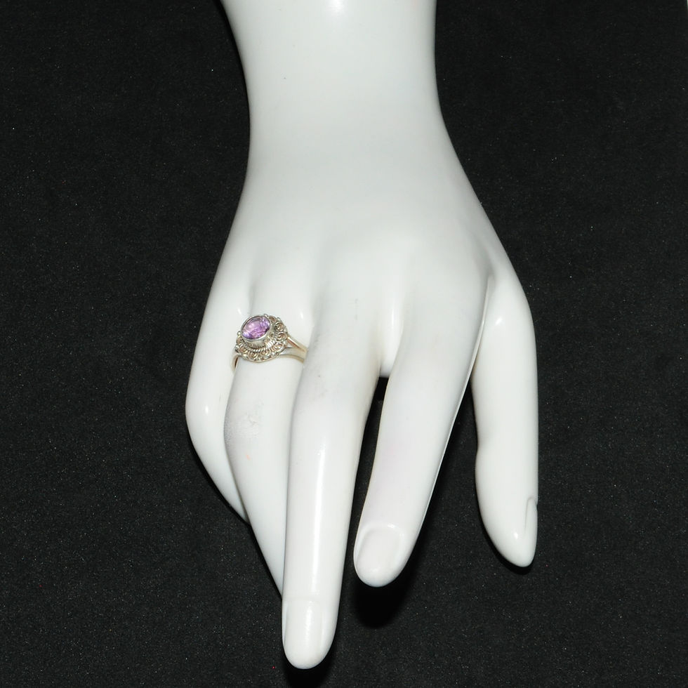 Thumbnail: Sterling Silver Traditional Asian Vintage Style Amethyst Stone Ring Size O 1/2