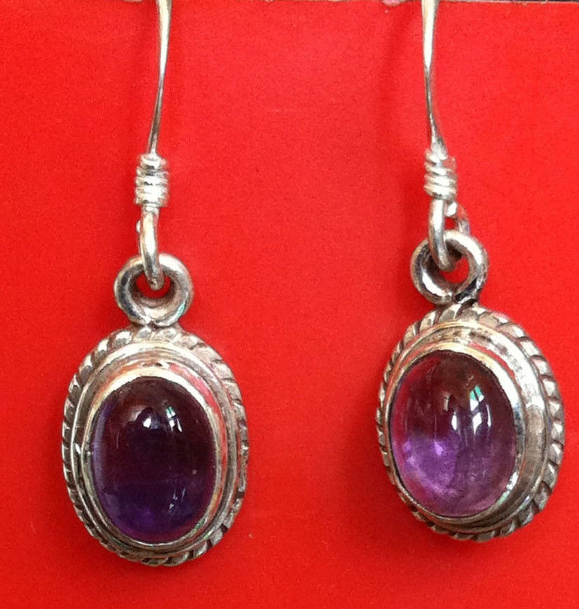 Traditional Asian Sterling Silver Handmade Vintage Style Amethyst Earring Gift