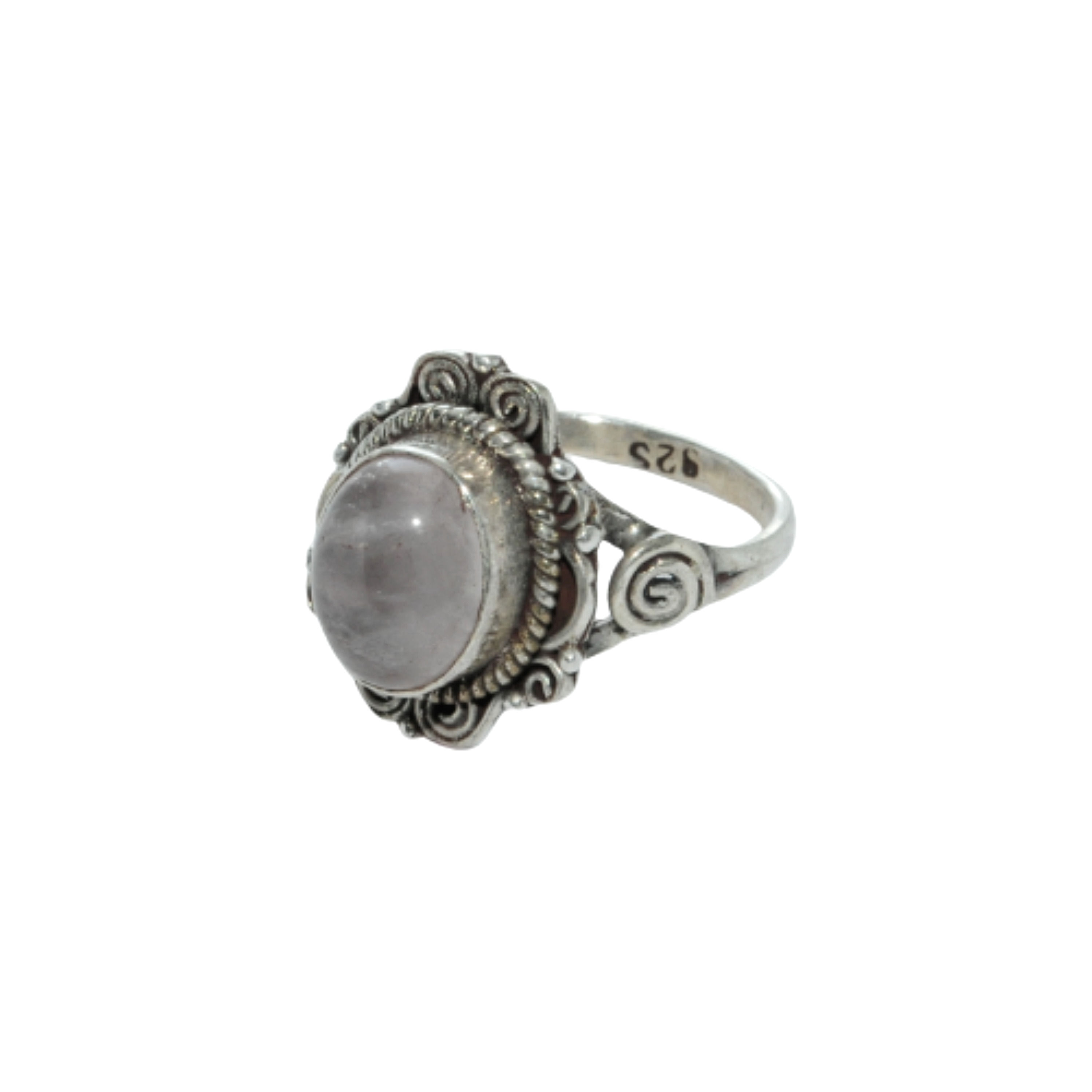 Sterling Silver Ethnic Asian Vintage Style Rose Quartz Stone Ring Size M Gift