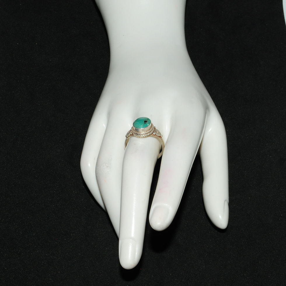 Thumbnail: Sterling Silver Traditional Asian Vintage Style Turquoise Stone Ring Size Q Gift