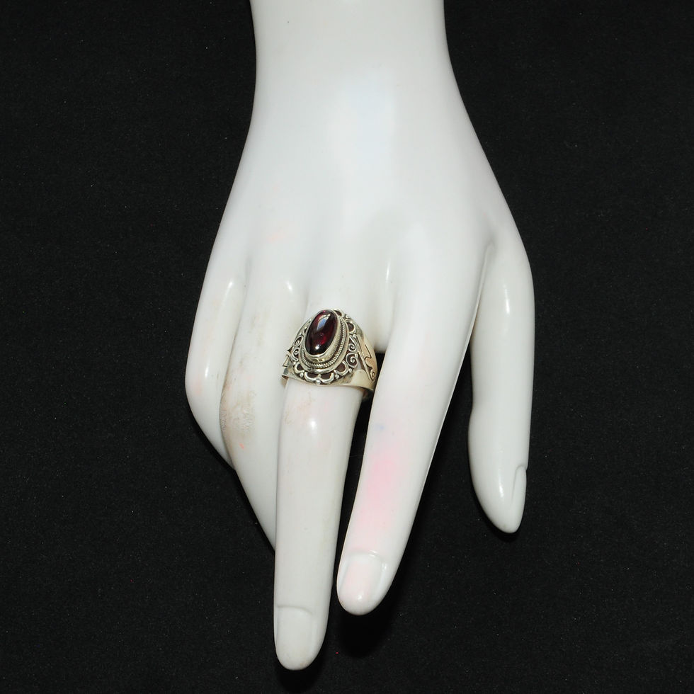 Thumbnail: Sterling Silver Traditional Asian Vintage Style Carnelian Stone Ring Size P Gift