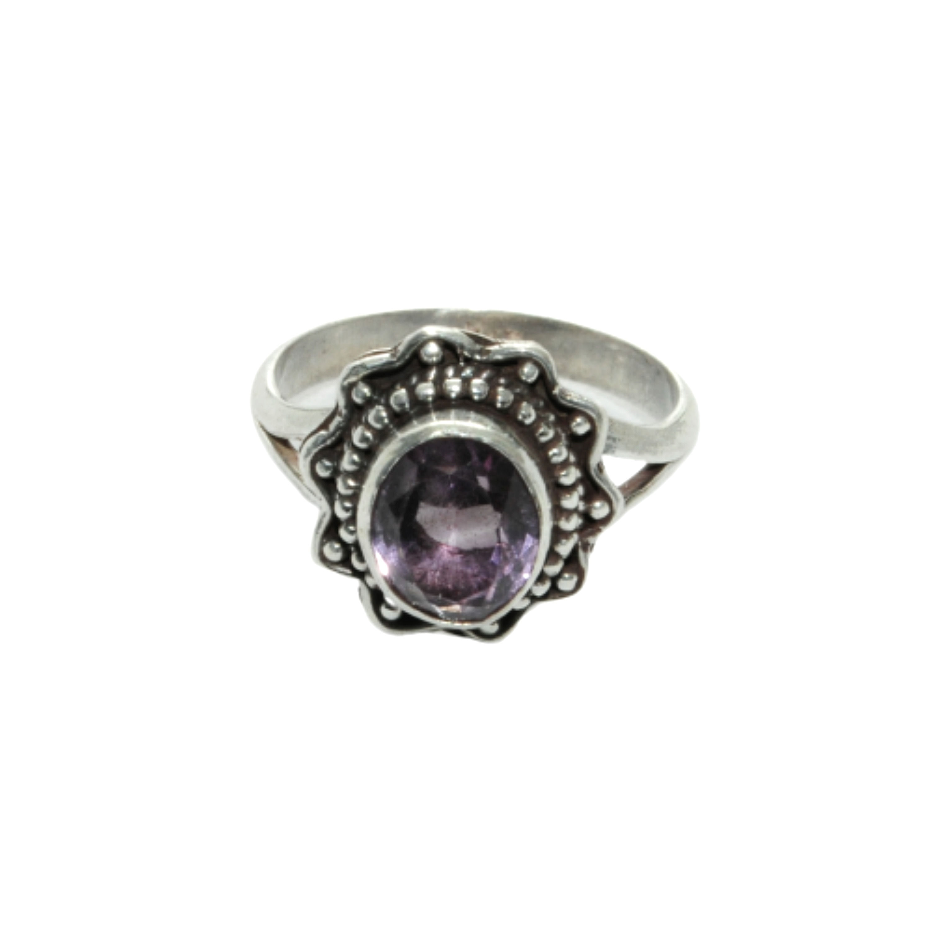 Sterling Silver Traditional Asian Vintage Style Amethyst Stone Ring Size Q 1/2