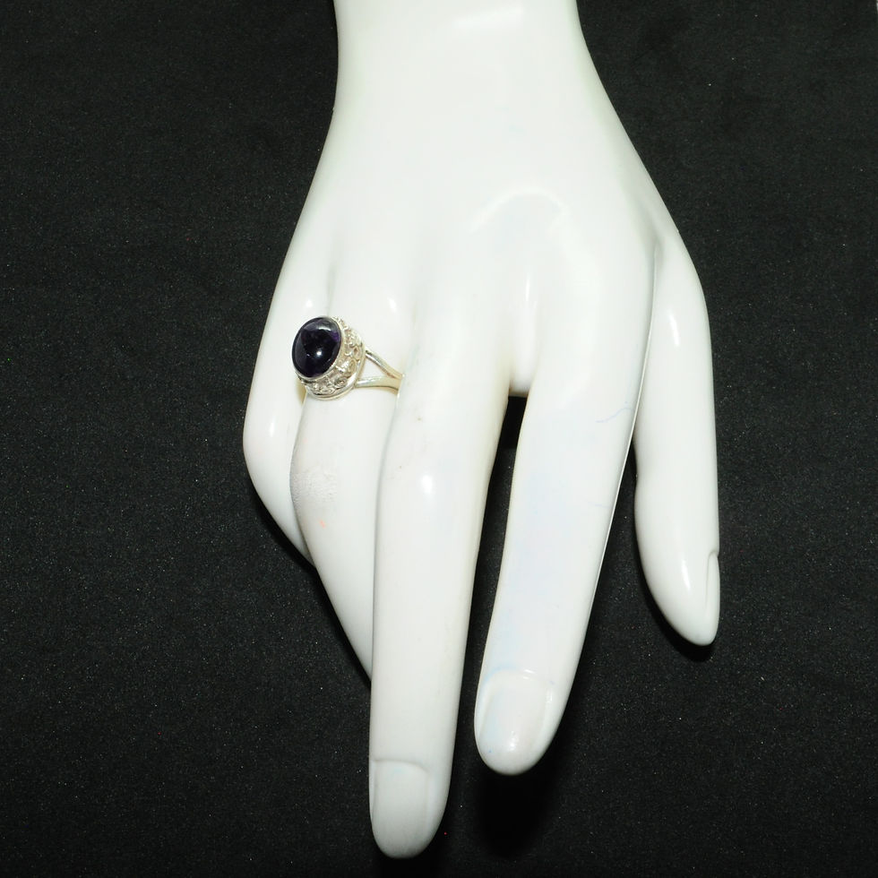 Thumbnail: Sterling Silver Ethnic Asian Vintage Style Amethyst Stone Ring Size M 1/2 Gift
