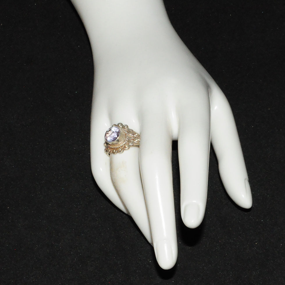 Thumbnail: Sterling Silver Traditional Asian Vintage Style Amethyst Stone Ring Size N Gift