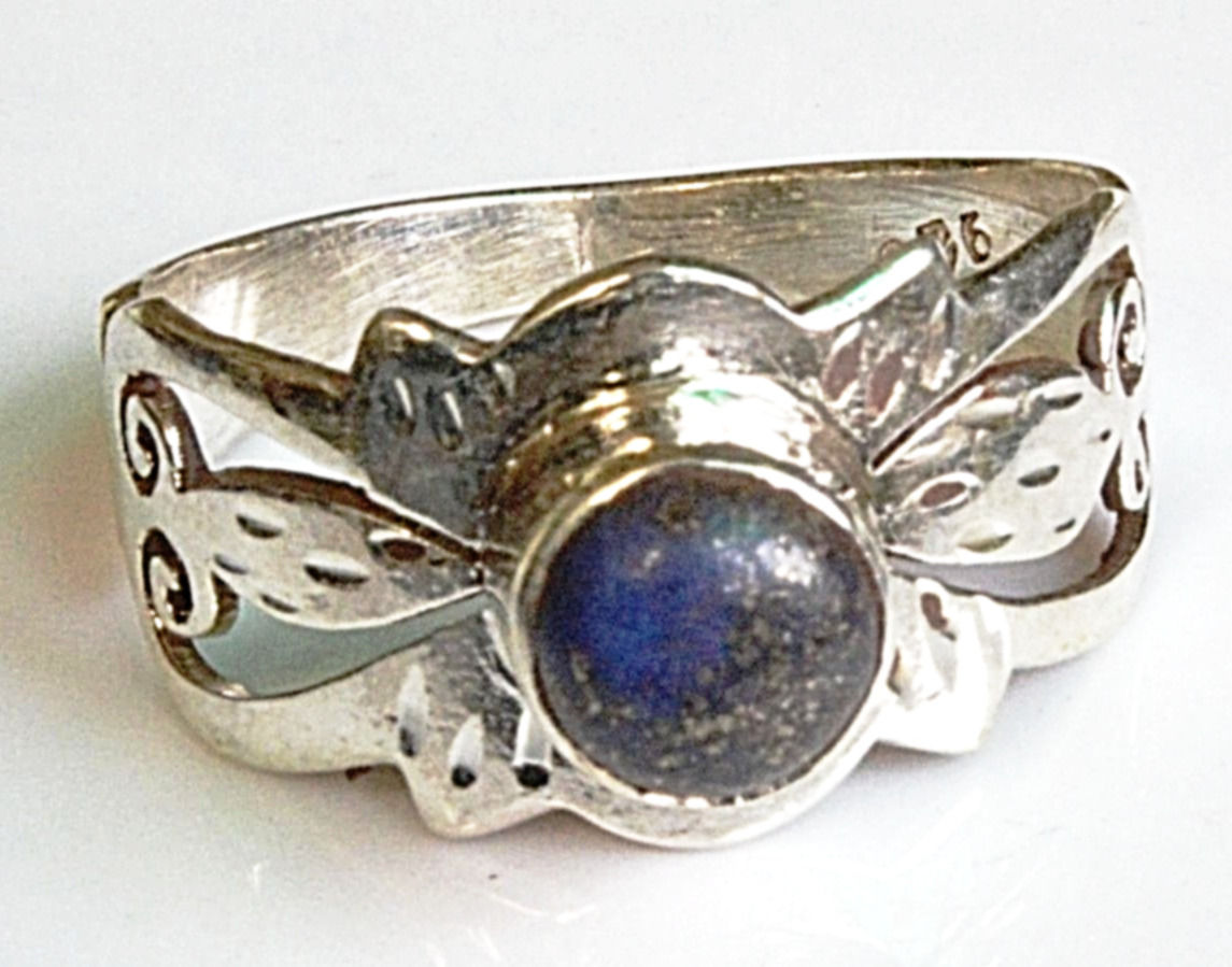 Sterling Silver Traditional Asian Vintage Style Lapis Stone Ring Size O 1/2 Gift