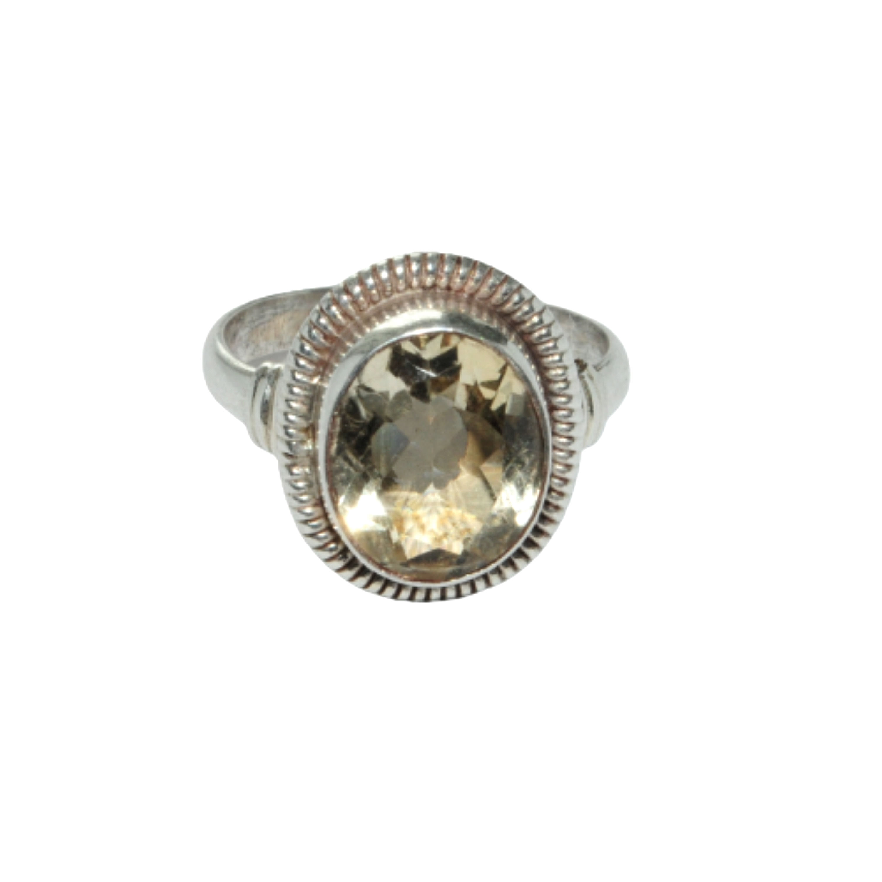 Sterling Silver Traditional Asian Vintage Style Yellow Quartz Ring Size M 1/2