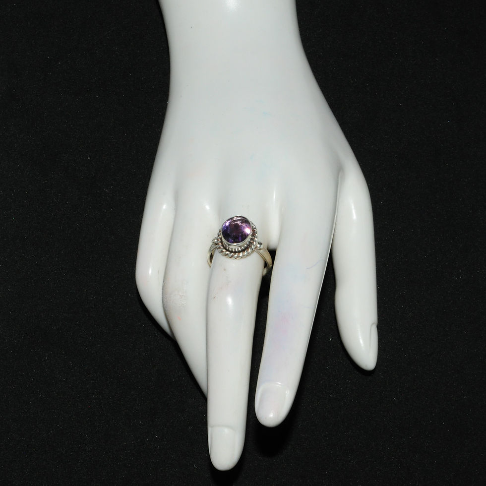 Thumbnail: Sterling Silver Traditional Asian Vintage Style Amethyst Stone Ring Size P Gift
