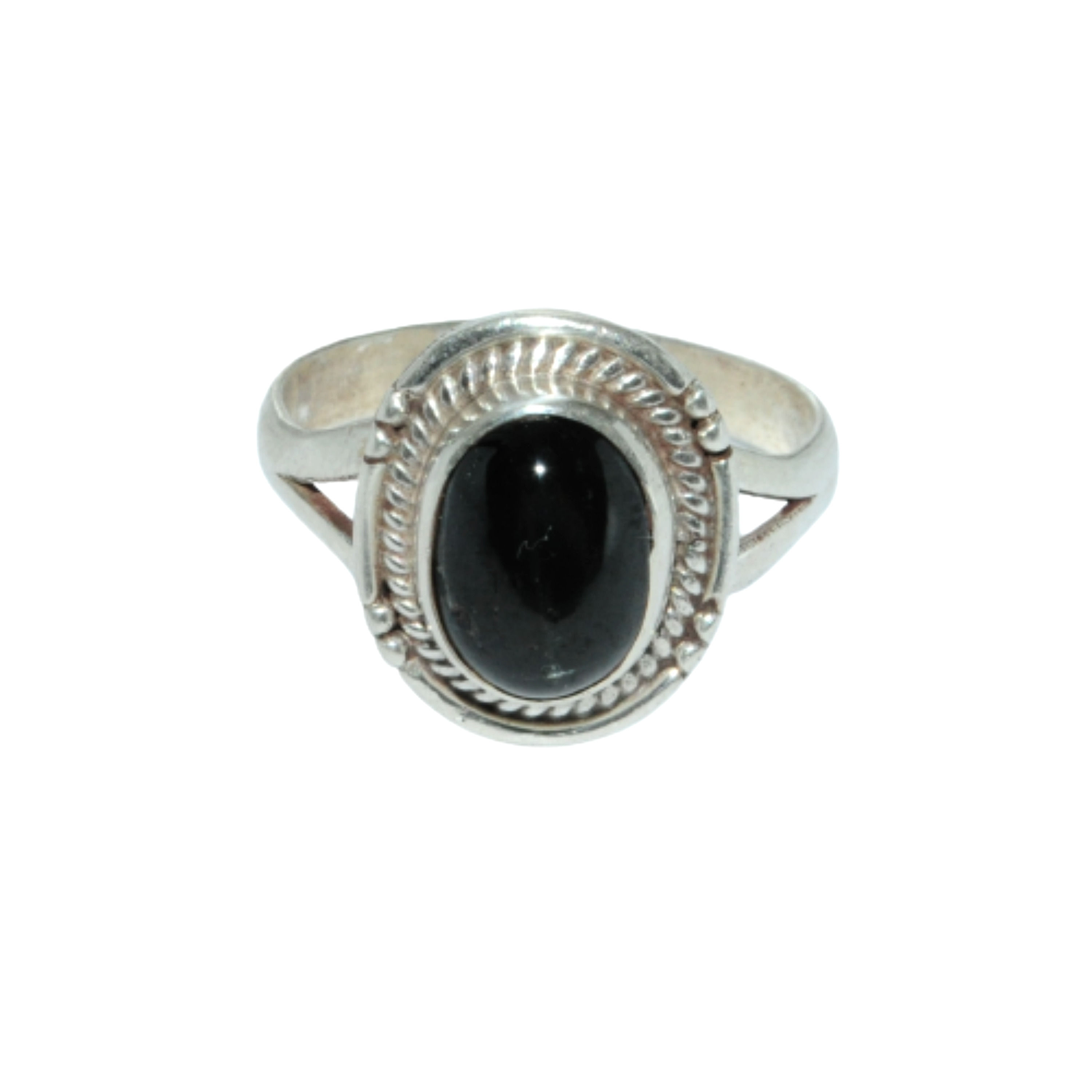 Sterling Silver Ethnic Asian Vintage Style Black Star Stone Ring Size O 1/2 Gift