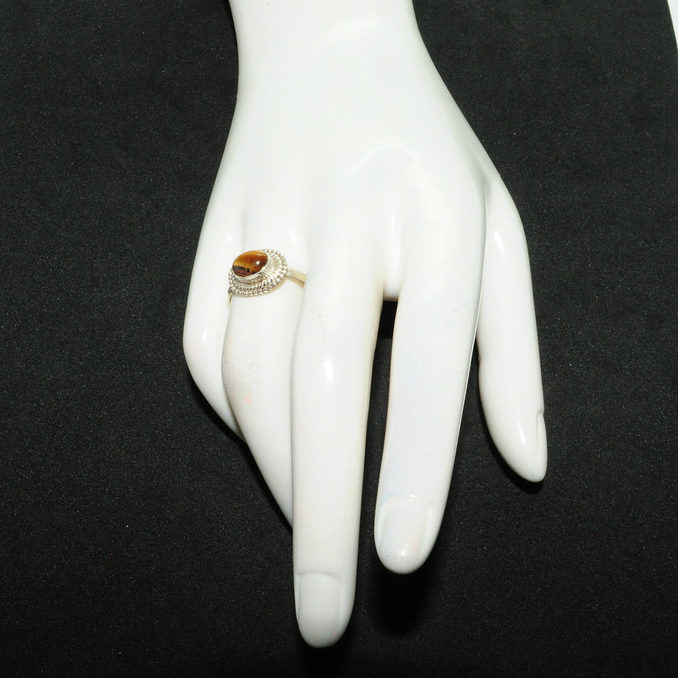 Thumbnail: Sterling Silver Ethnic Asian Vintage Style Tiger's Eye Stone Ring Size N1/2 Gift