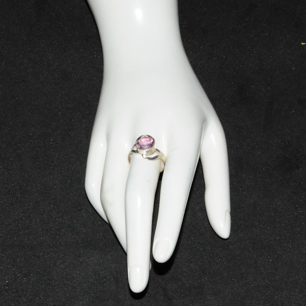 Thumbnail: Sterling Silver Traditional Asian Vintage Style Amethyst Stone Ring Size S 1/2