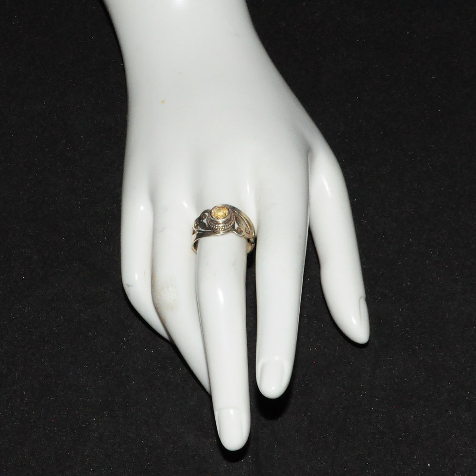 Thumbnail: Sterling Silver Traditional Asian Vintage Style Yellow Quartz Ring Size Q Gift