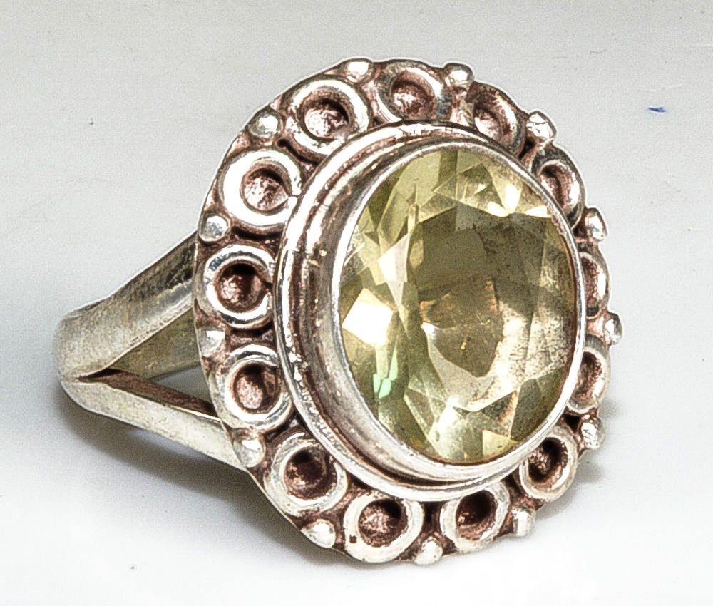 Sterling Silver Traditional Asian Vintage Style Citrine Stone Ring Size L Gift