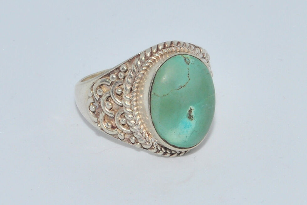 Thumbnail: Sterling Silver Ethnic Asian Vintage Style Turquoise Stone Ring Size V 1/2 Gift