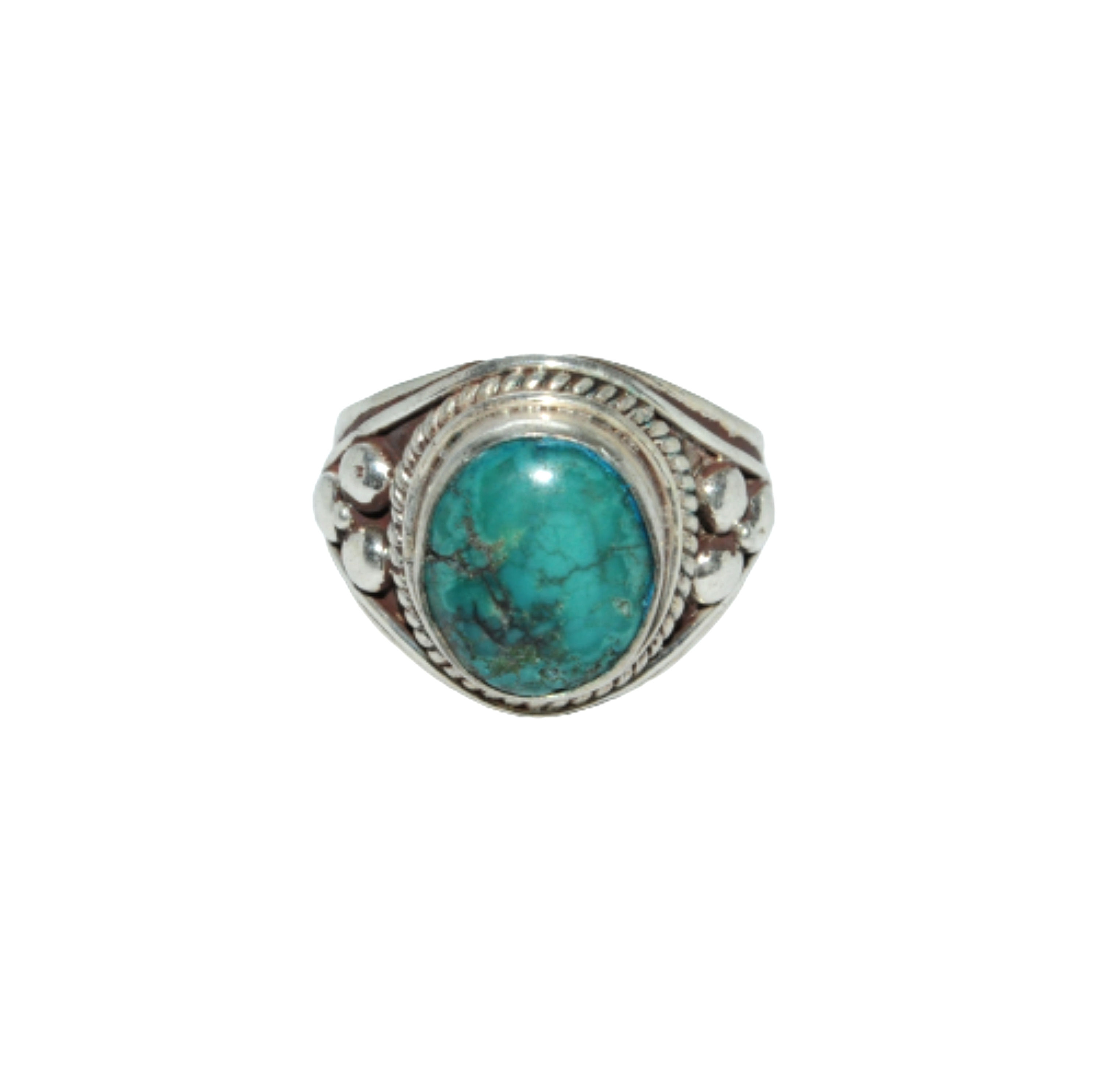 Sterling Silver Traditional Asian Vintage Style Turquoise Ring Size M 1/2 Gift