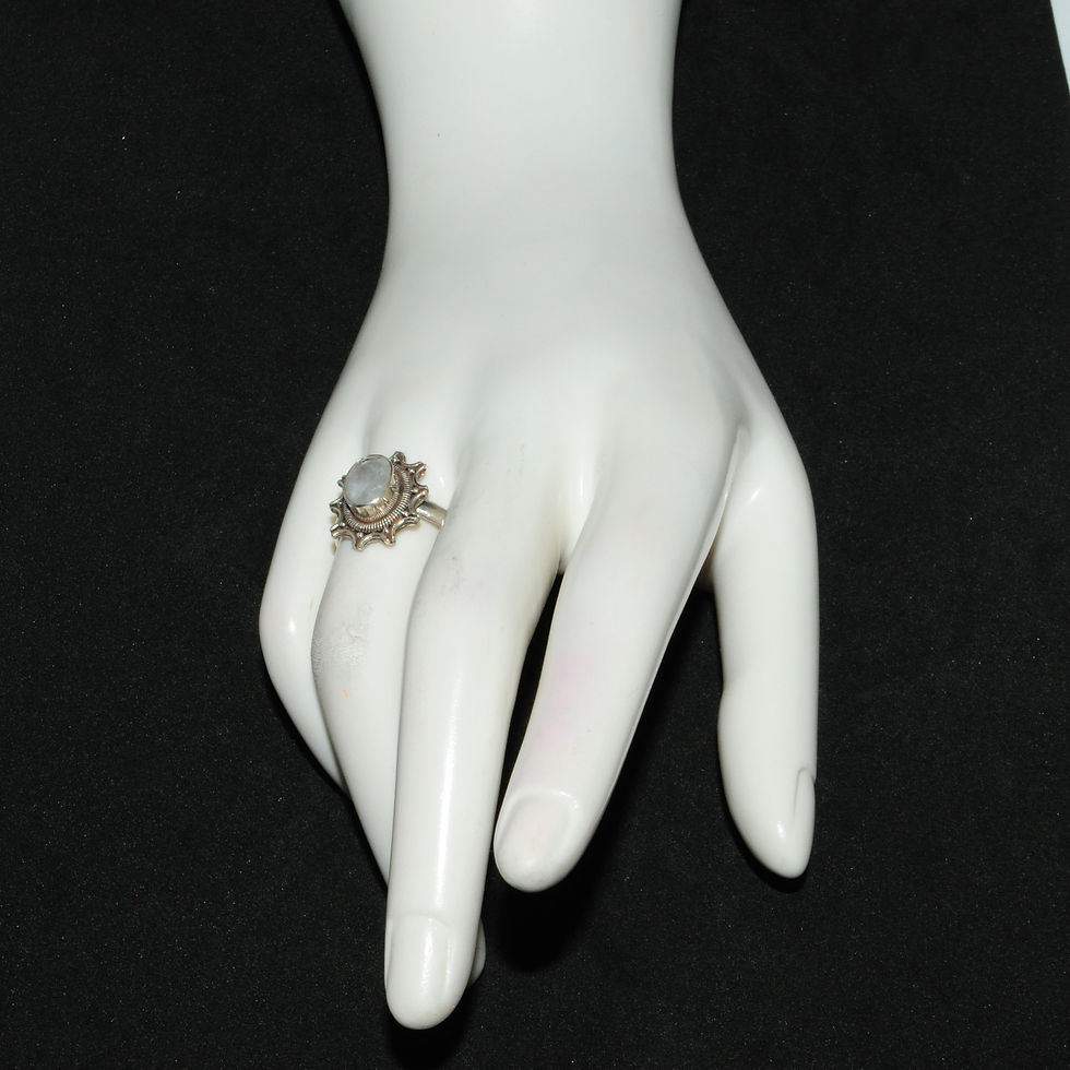 Thumbnail: Sterling Silver Traditional Asian Vintage Style Moonstone Ring Size O 1/2 Gift