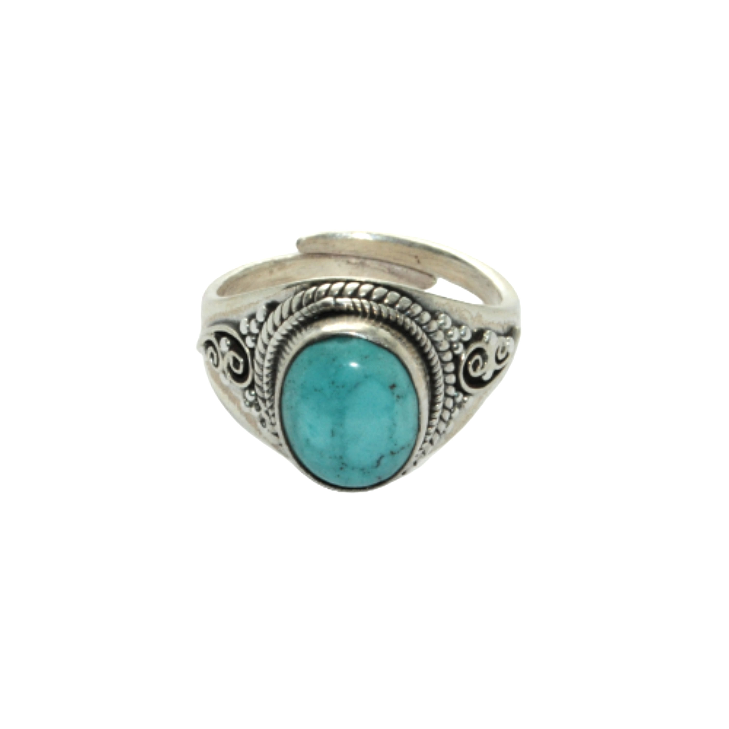 Sterling Silver Traditional Asian Vintage Style Turquise Stone Ring Size N 1/2