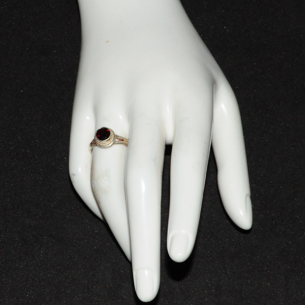 Thumbnail: Sterling Silver Traditional Asian Vintage Style Garnet Stone Ring Size M1/2 Gift