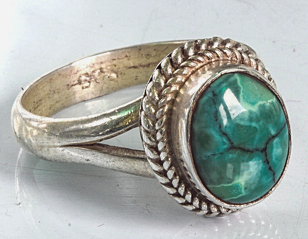 Sterling Silver Traditional Asian Vintage Style Turquoise Stone Ring Size P Gift
