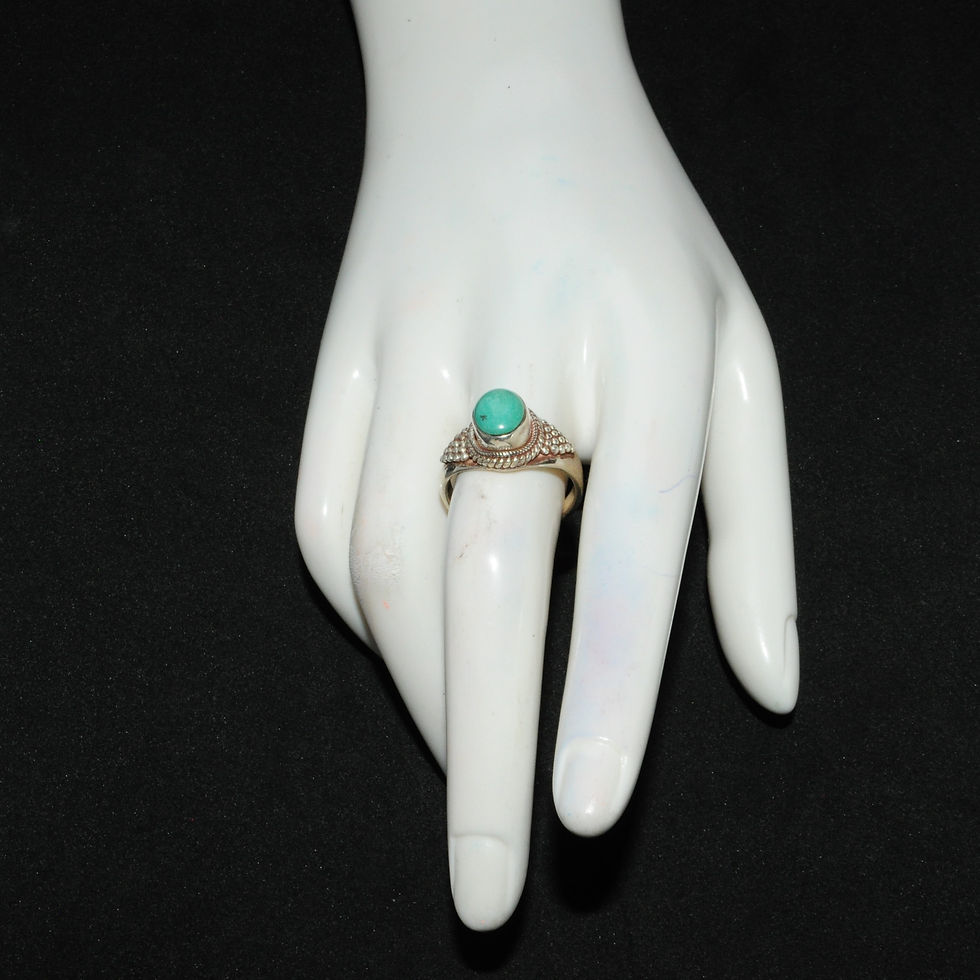 Thumbnail: Sterling Silver Ethnic Asian Vintage Style Turquoise Stone Ring Size Q Gift
