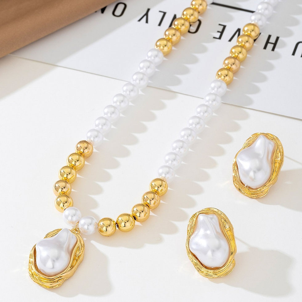 Miniatura: 4PCS Retro Elegant Irregular Artificial Earrings Necklace Ring Set, Perfect for 