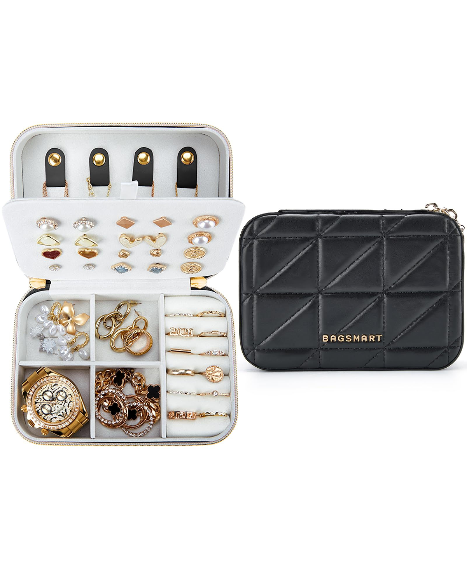 BAGSMART Travel Jewelry Box Small Jewelry Organizer PU Leather Travel Jewelry Ca