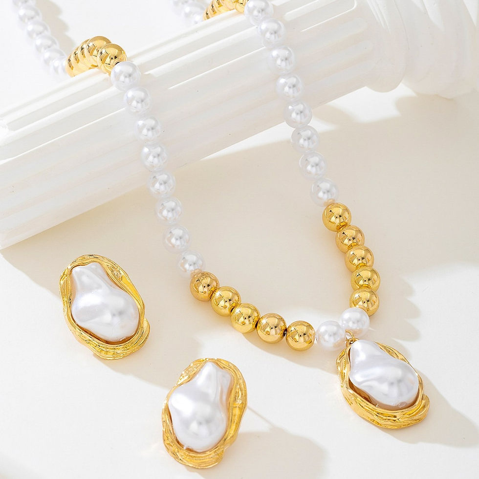 Miniatura: 4PCS Retro Elegant Irregular Artificial Earrings Necklace Ring Set, Perfect for 